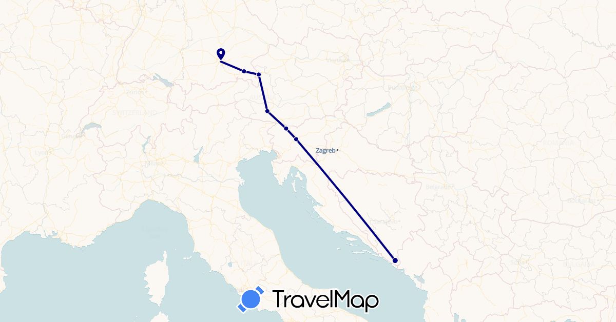 TravelMap itinerary: driving in Austria, Bosnia and Herzegovina, Germany, Slovenia (Europe)